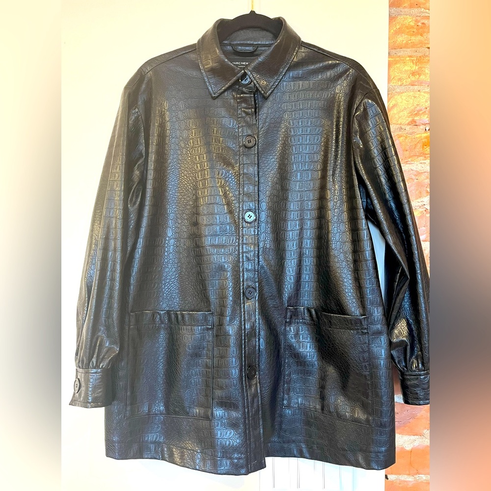 Croc Embossed Faux Leather Shacket